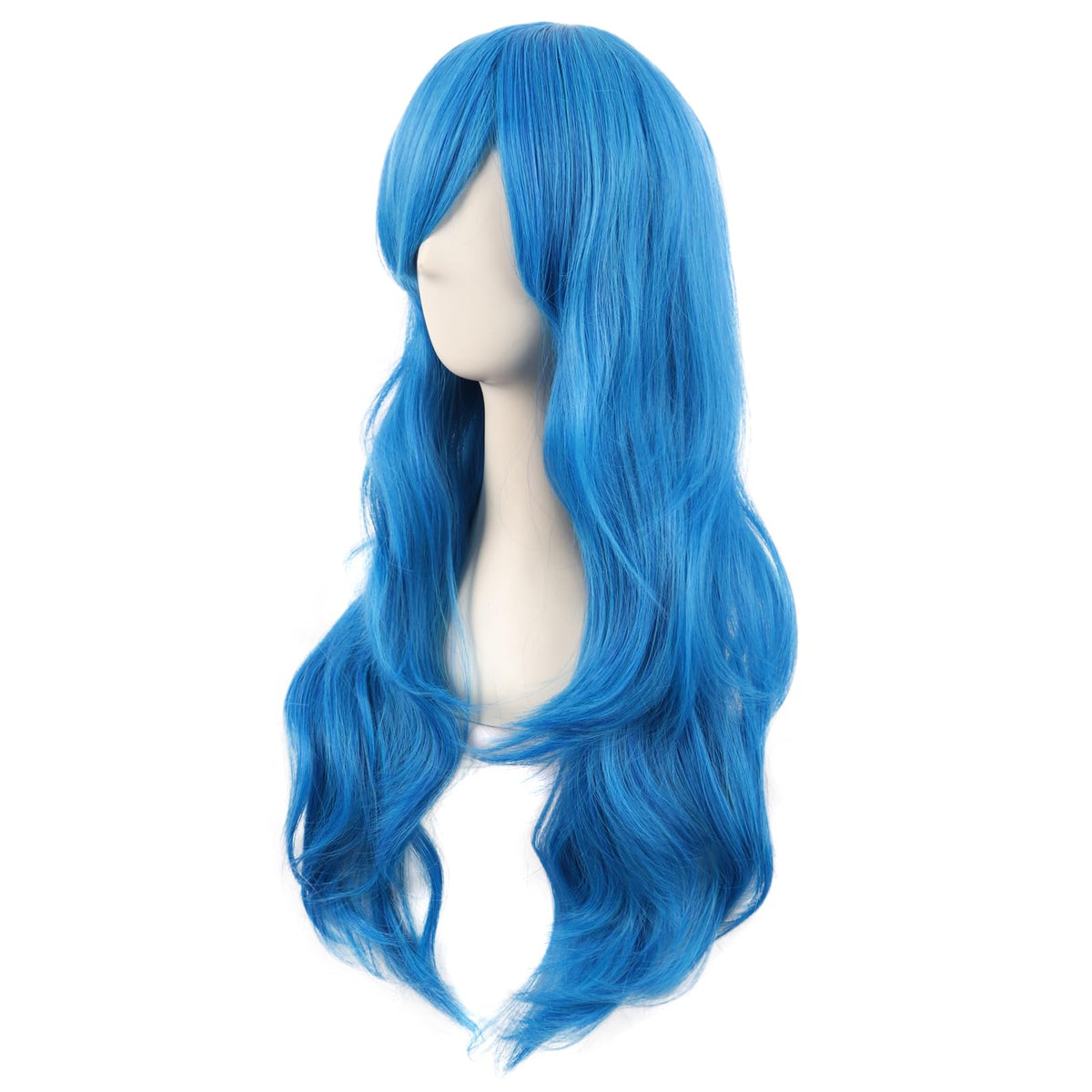 MapofBeauty 28 Inch/70 cm Women Side Bangs Long Curly Hair Cosplay Synthetic Wig (Mixed Vivid Blue)