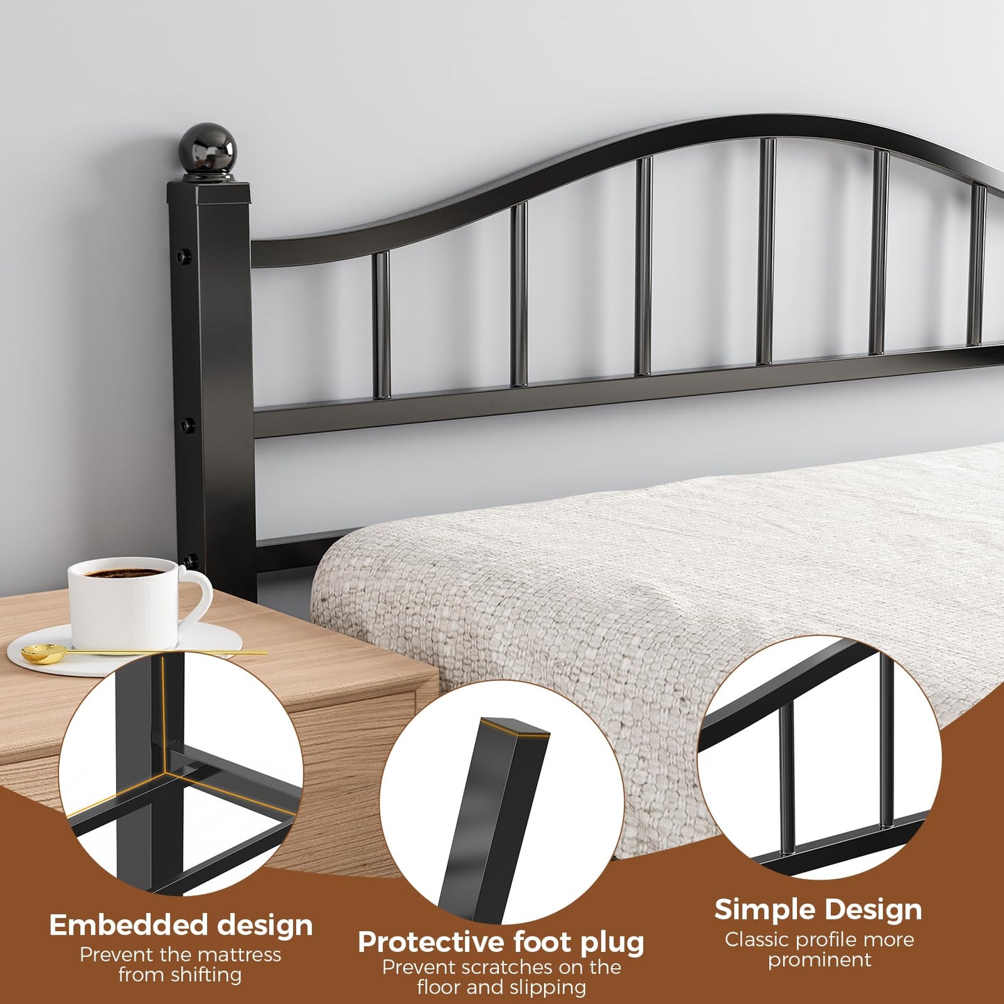 Blbeed Queen Size Bed Frames with Headboard, Noise-Free Design & Underbed Storage Heavy Duty Bed Frames with Headboard No Box Spring Needed/Tool-Free Assembly