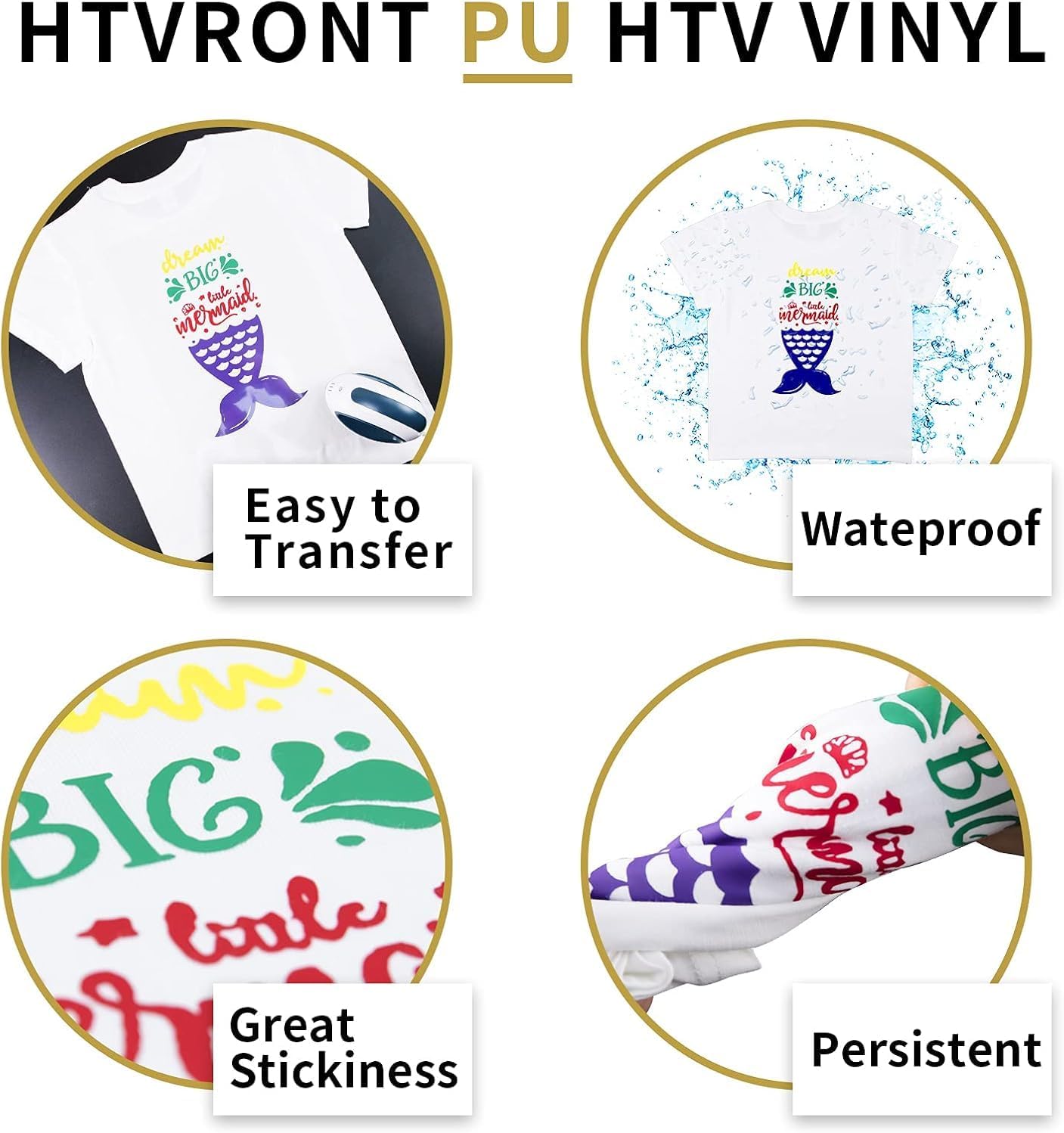 HTVRONT Gold HTV Heat Transfer Vinyl Bundle: 24 Pack 12"x12" Iron on Vinyl Sheets for T-Shirt (1 PTFE Sheet Included), Gold PU HTV Vinyl Easy to Cut & Weed for Heat Design