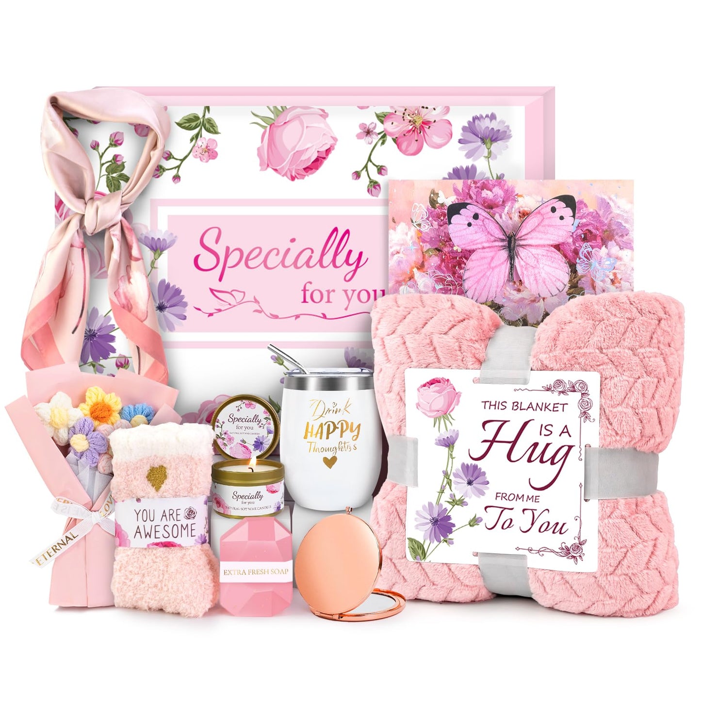 ElatedMore Birthday Gifts for Women Friendship Self Care Package Gifts for Women Get Well Soon Gift Baskets Relaxing Blanket Gifts Box for Sister Mom Wife Friend Her Fantasy Box (Pink)