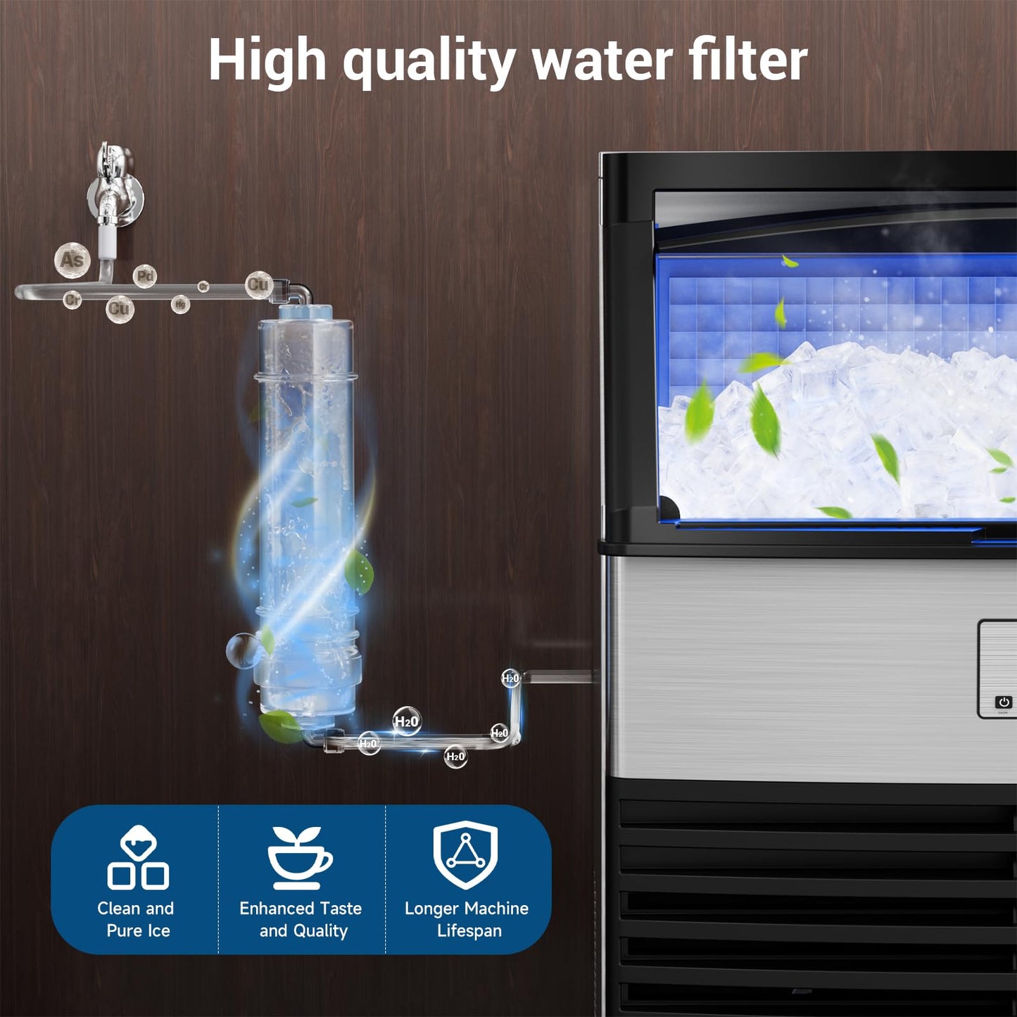 Commercial Ice Machine, 450LBS/24H Ice Maker with 120 LBS Storage, Ice Ready in 8-15 min, Under Counter Ice Machine, Commercial Ice Machine Maker for Restaurant/Bar/Cafe/Business