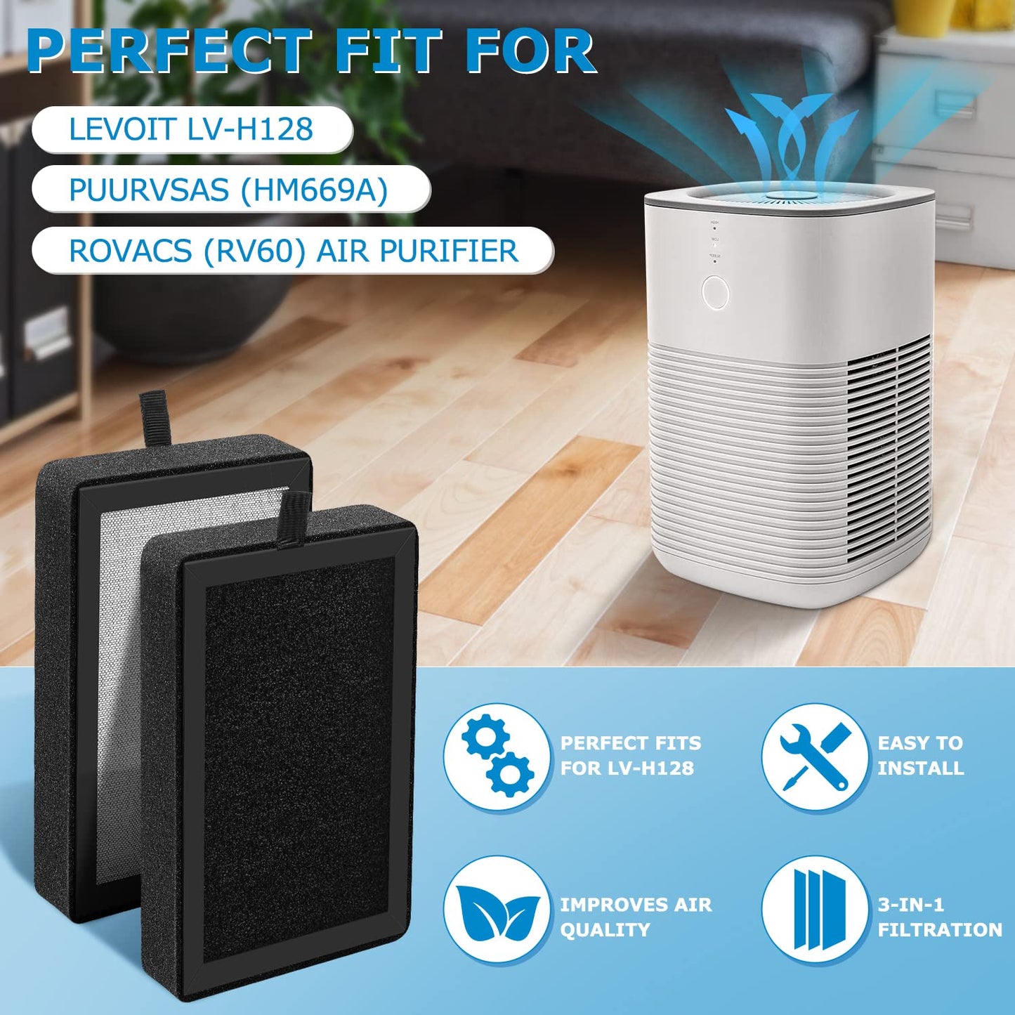 6 Pack Lv-H128 Replacement Filter Compatible With Levoit Lv-H128 / Puurvsas (Hm669A) / Rovacs (Rv60) Air Purifier, 3-In-1 Hepa A