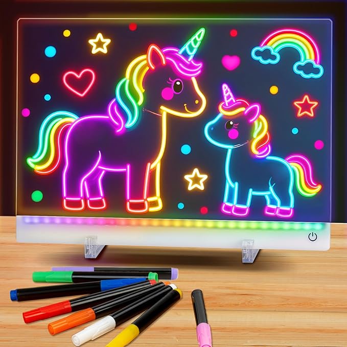 Rechargeable Led Drawing Board for Kids, 11.8*7.9" Dry Erase Board, 4 Modes &7 Colors Glow Doodle Note Board, Include Hang...