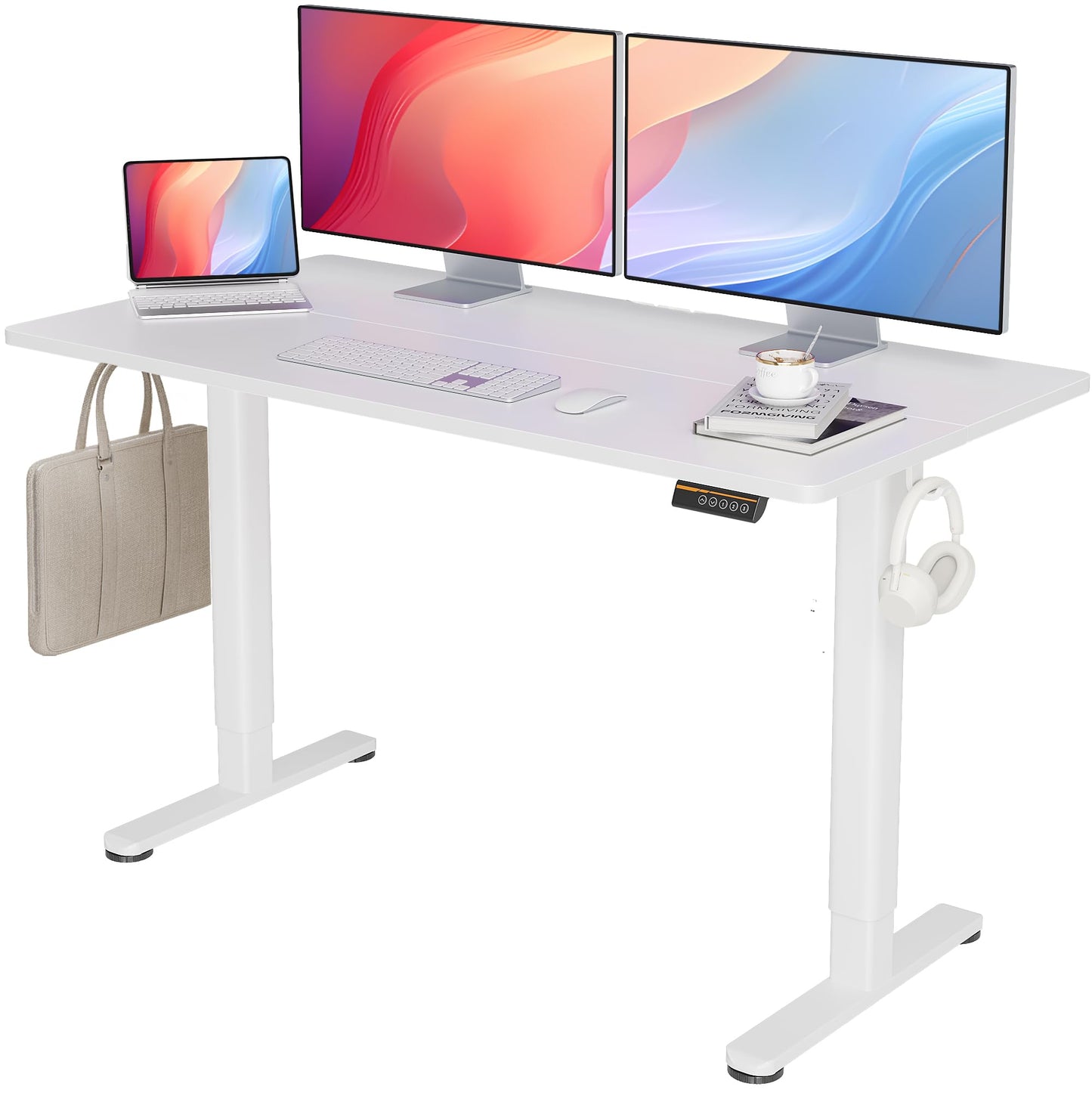 Seang Standing Desk with Adjustable Height, Electric Stand Up Desk 55x24 Inch for Home Office, Studio, Computer Workstation, White
