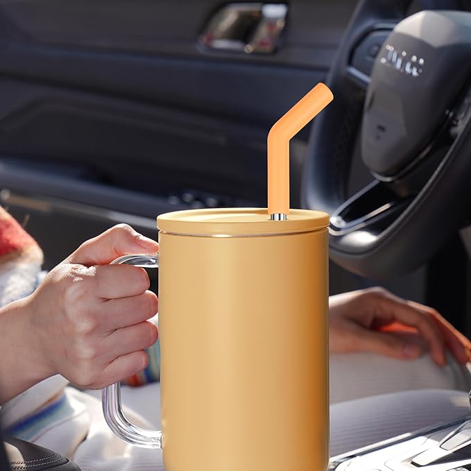 Tomorotec 6PCS Silicone Tip Stainless Steel Straws for 40oz Stanley Tumblers with 2 Cleaning Brushes, 13" Long BPA-Free Healthy & Safe for Outdoor & Home Use, Enhances Drink Enjoyment (Macaron Colors)