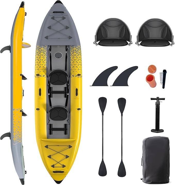 Danrelax 2-Person Inflatable Kayak for Adults, Heavy-Duty PVC, Drop-Stitch Floor, Lightweight, Portable, and Durable Tande...