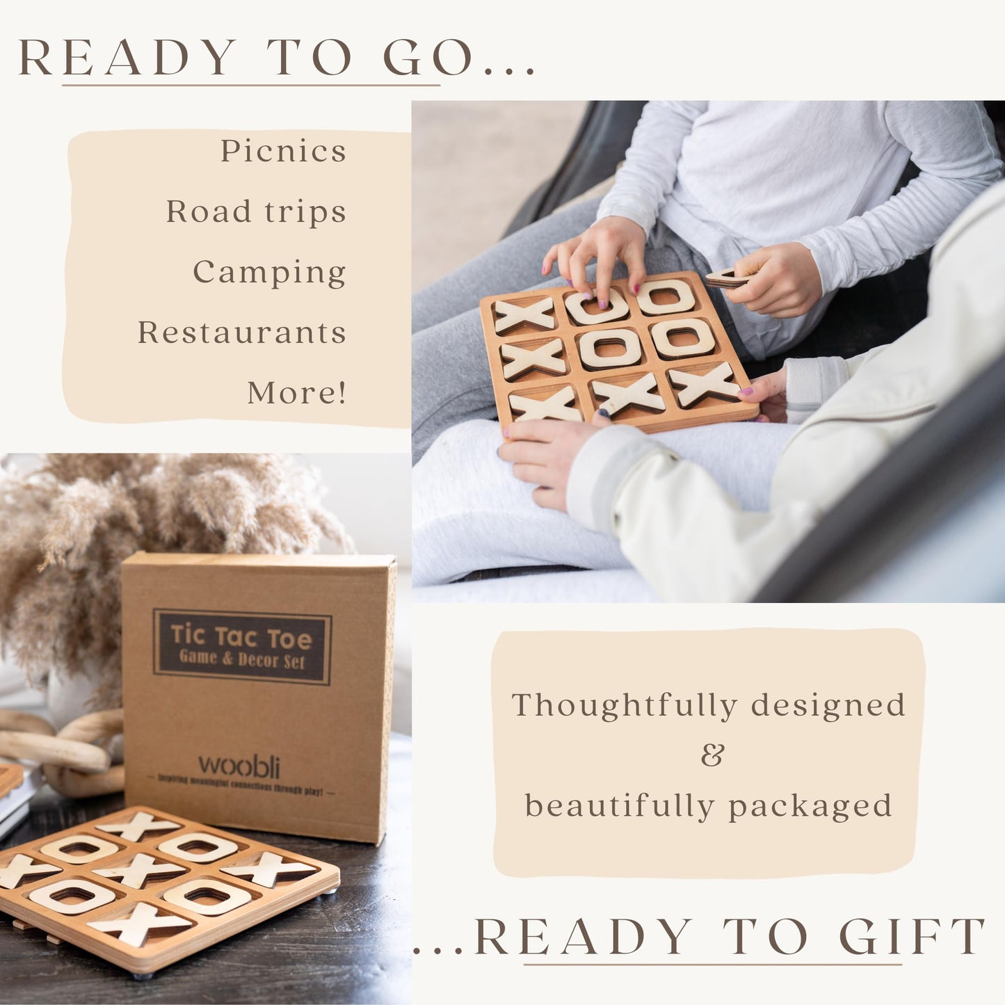 Tic Tac Toe Game, Versatile Boho Natural Wood Tic Tac Toe Board for Classic Two Person Games, 8.63 Inches Tic Tac Toe Coffee Table Decor, Two Ways to Play