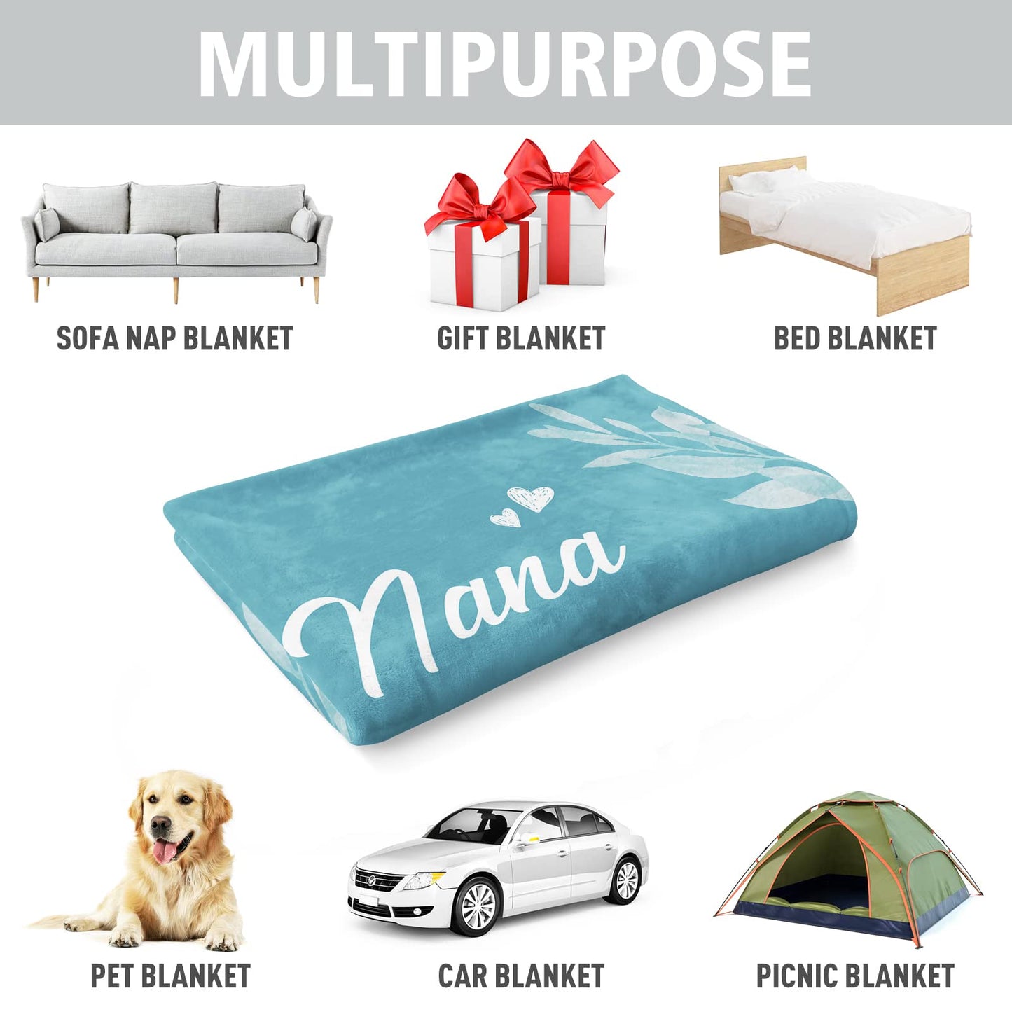 Afterprints Nana Blanket with Flowers & Letter Print, Nana Gifts for Birthday, Grandparents Day, Gifts for Nana from Grandkids, Soft Throw Blankets 50" x 60"