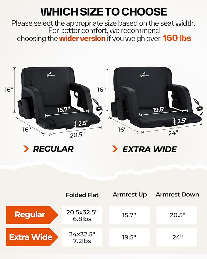 Sportneer Heated Stadium Seats for Bleachers: 3 Heated Modes 6 Reclining Positions Stadium Seats with Back Support for Sport Events Camping Parks Concerts