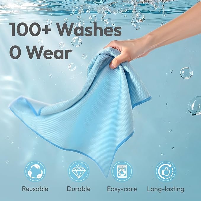 Nanoscale Microfiber Cloths 15.55”x 15.55”, Glass Window Mirror Stainless Steel Car Cleaning, Streak-Free, Lint-Free, Super Thick & Absorbent, Reusable, 6 Pack (White/Blue/Purple)
