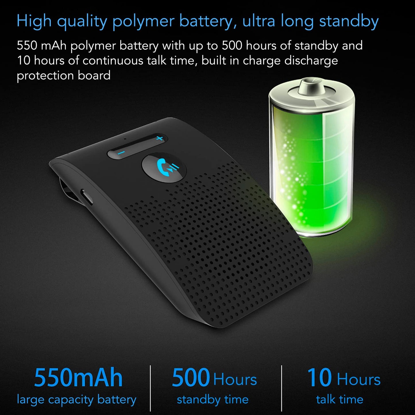 SP09 Handsfree Bluetooth Speaker for Cell Phone, in Car Speakerphone with Visor Clip, Motion Auto On, Connect 2 Phones, 10 Hours Talking Time, Car Visor Bluetooth Receiver for