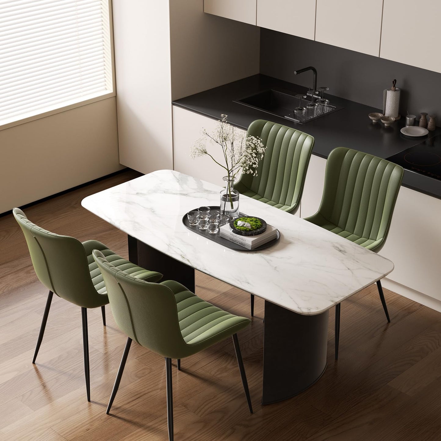 homeokay Dining Chairs, Modern Dining Room Chair 16 inch Leather with Wooden and Metal Frame, Set of 2 (Green)