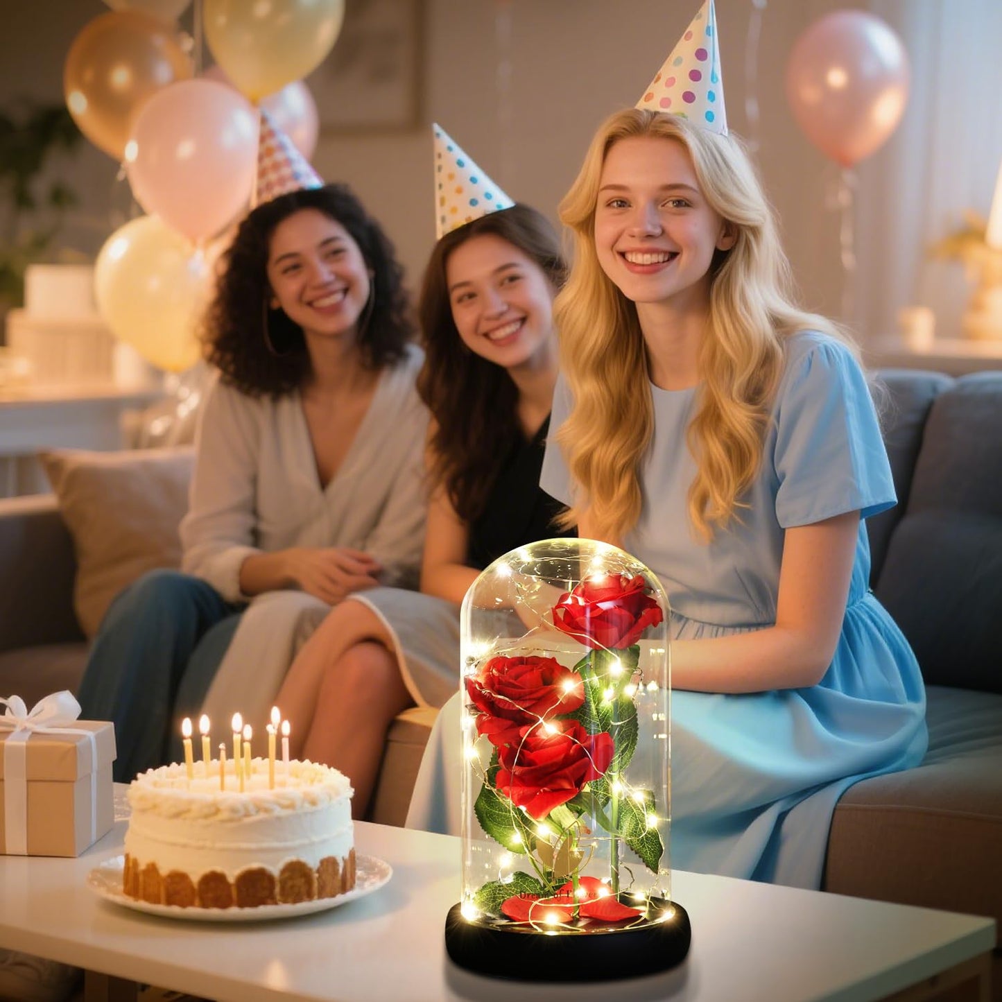 Women Gift Idea Birthday,Unique Gifts for Mom,Beauty and The Beast Rose in Glass Dome with 2 Lights Mode, Birthday Gifts for her,Anniversary Rose Gifts for Wife,Red Silk Rose Flower Gifts for Women