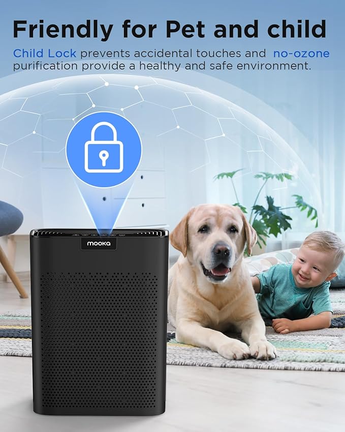 Air Purifiers for Home Large Room 2200 Ft² with Washable Filters, MOOKA H13 HEPA Air Purifier for Home Pets Bedroom with Fragrance, Air Cleaner for Smoke Dust Pollen Pets Hair Odor, KJ190L Black