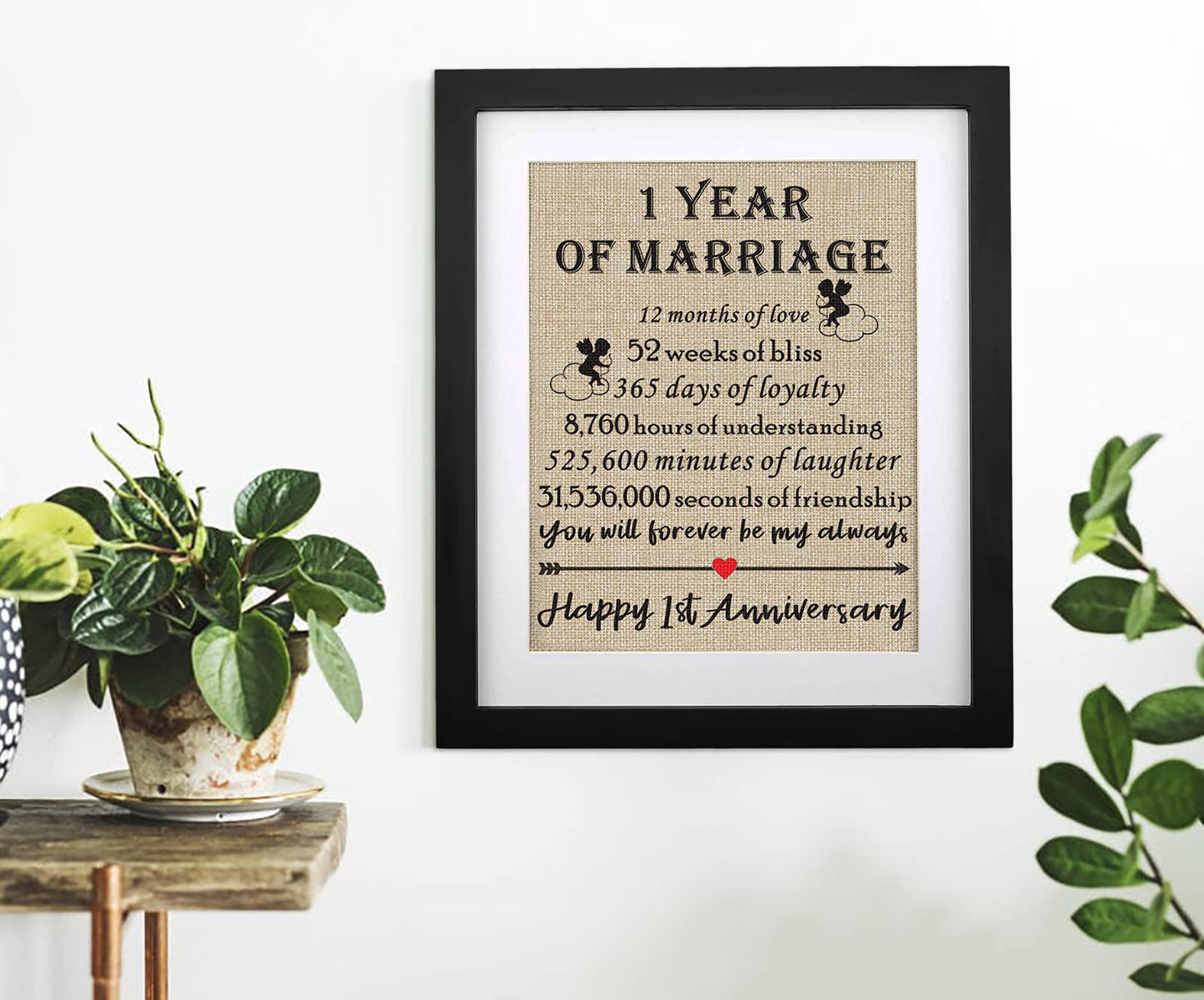 Framed 1st Anniversary Burlap Print Gifts for Couple 1st Wedding Anniversary Keepsake Gift for Husband Wife Paper Anniversary 1 Year of Marriage