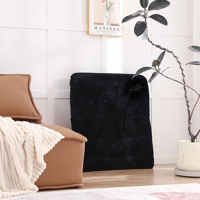 Givjoy Comfy Folded Chair with Ottoman, Oversized Folding Faux Fur Chair Soft Furry Lounge Lazy Chair with Metal Frame Moon Chair Accent Chair for Bedroom, Living Room, Dorm Rooms