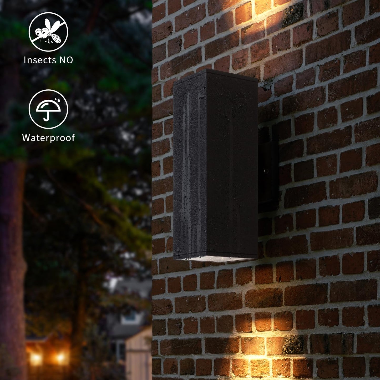 mirrea Modern Outdoor Porch Light Patio Light in 2 Lights with Aluminum Rectangular Tube and Tempered Glass Cover Waterproof Wall Sconce 2 Pack (Matte Black 14")