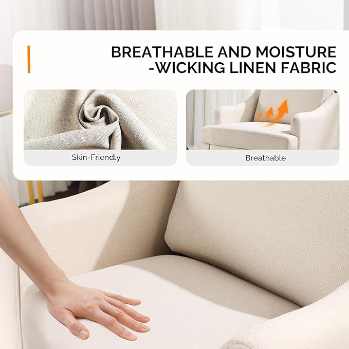 VINGLI Linen Fabric Accent Chair Beige, Modern Upholstered Armchair, Comfy Sofa Chair Living Room Bedroom Furniture for Apartment