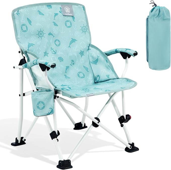 EVER ADVANCED Kids Camping Chairs with Cup Holder, Padded Folding Camping Chair Outdoor with Safety Lock, Carry Bag, Light...