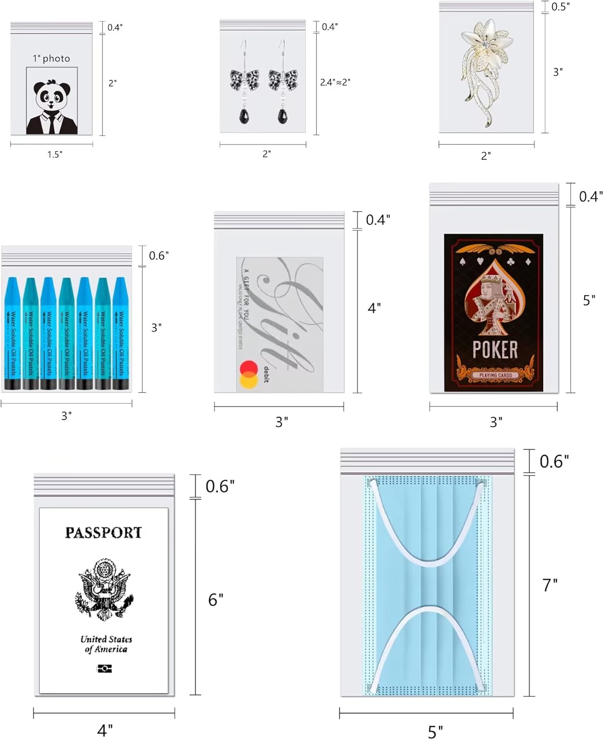 Clear Plastic Jewelry Zip Bags 300pcs 2" x 3" Clear Resealable Zipper Poly Bags Small Zipper Bags for Jewelry 2 Mil Pills Craft Beads Coins Candy Seeds Sample (8 Sizes to Choose from)