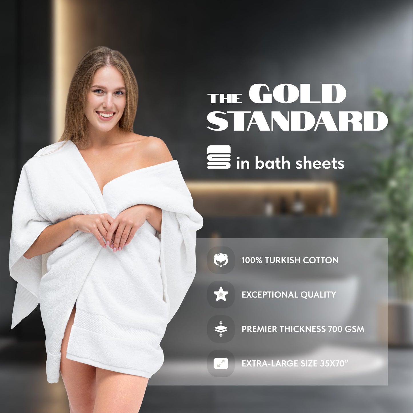 White Classic Luxury Bath Sheets Towels for Adults Extra Large 35x70 Inch - 700 GSM Turkish Cotton, Highly Absorbent | Hotel Collection | 2 Pack