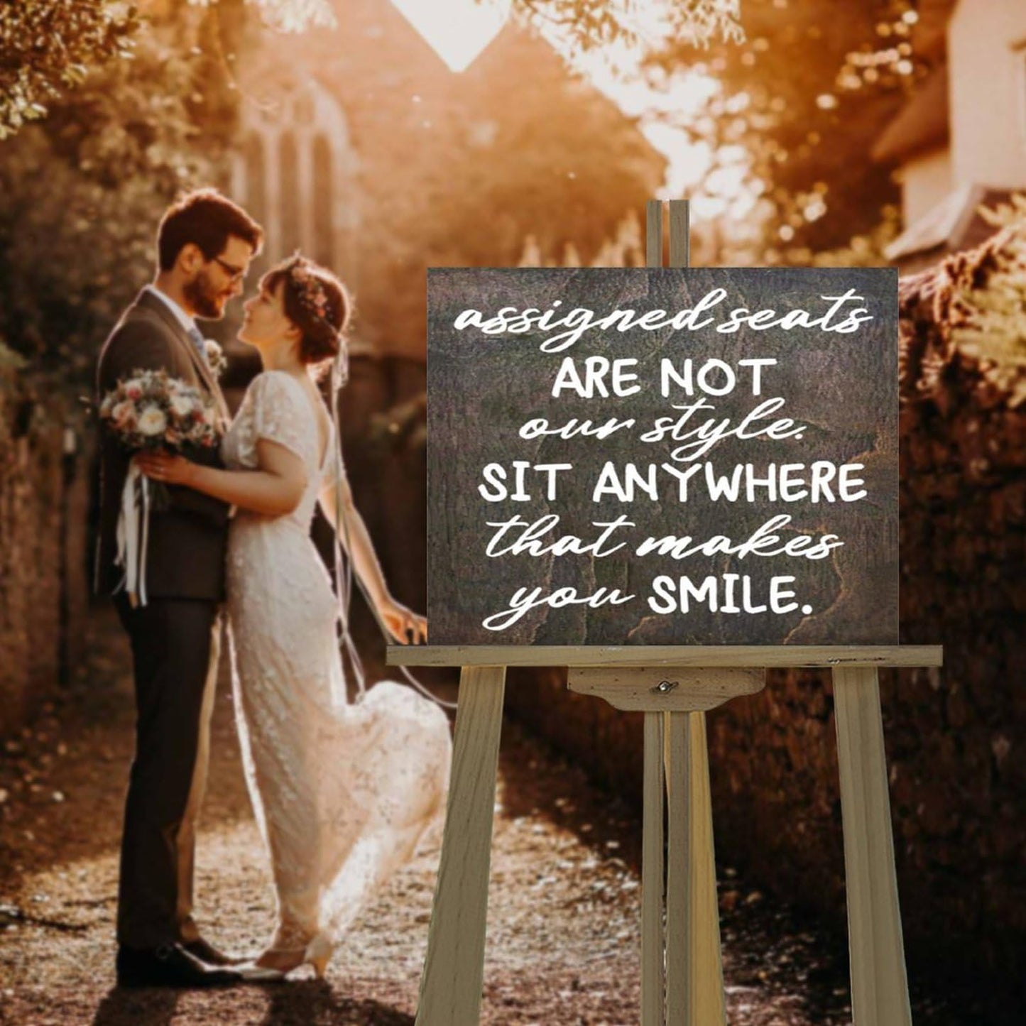 Wood Wedding Seating Sign, Custom Ceremony Sign, No Seating Plan, Assigned Seats, Sit Anywhere That Makes You Smile, Pick a Seat not a Side Wood Sign,Best Gift,for mom,dad Home Decoration 20x16 Inch
