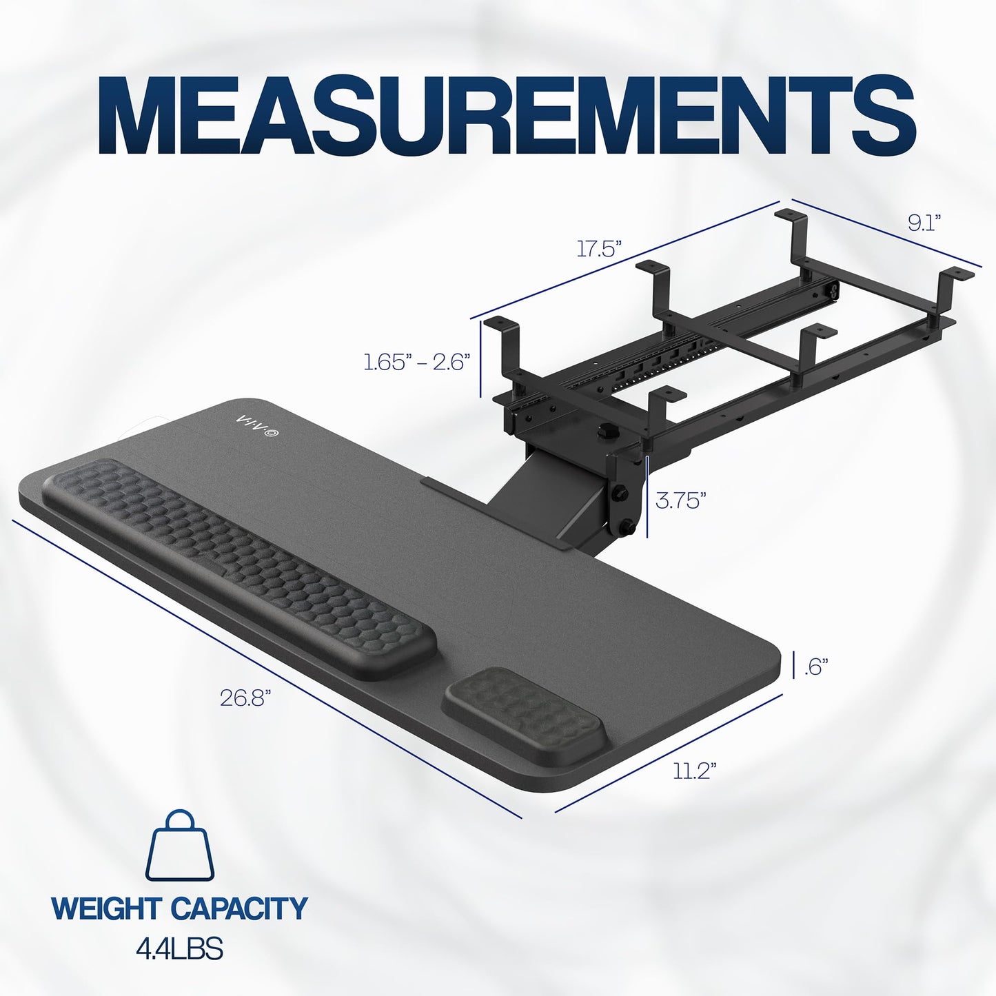 VIVO Premium Adjustable Computer Keyboard and Mouse Platform Tray, Ergonomic Under Table Desk Mount Drawer with Padding, Black, MOUNT-KB27P-B