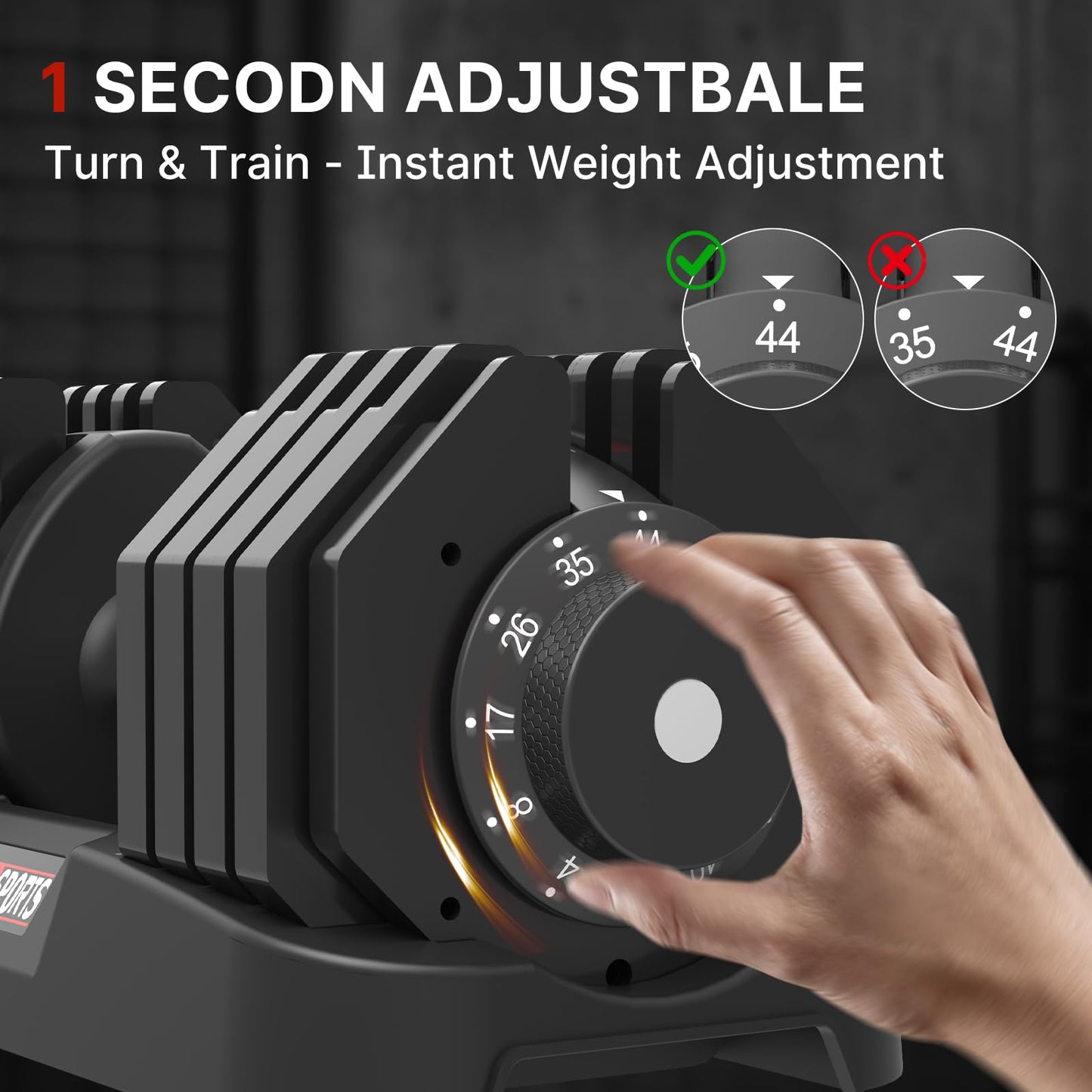 EnterSports 22/44 LBS Adjustable Dumbbell Quick Adjustment Space-saving Convertible Dumbbell with Non-Slip Handle, Changeable weights Suitable for Women Men Home Office Gym Body Strength Training (44lbs Single)