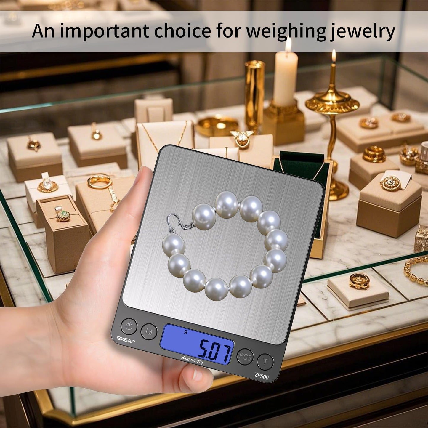 SKEAP Digital Jewelry Scale – 500g x 0.01g Precision Gold Scale for Jewelers & Collectors, Digital Pocket Scale with Backlit LCD, Tare Function– Ideal for Gemstones, Bullion & Coins.