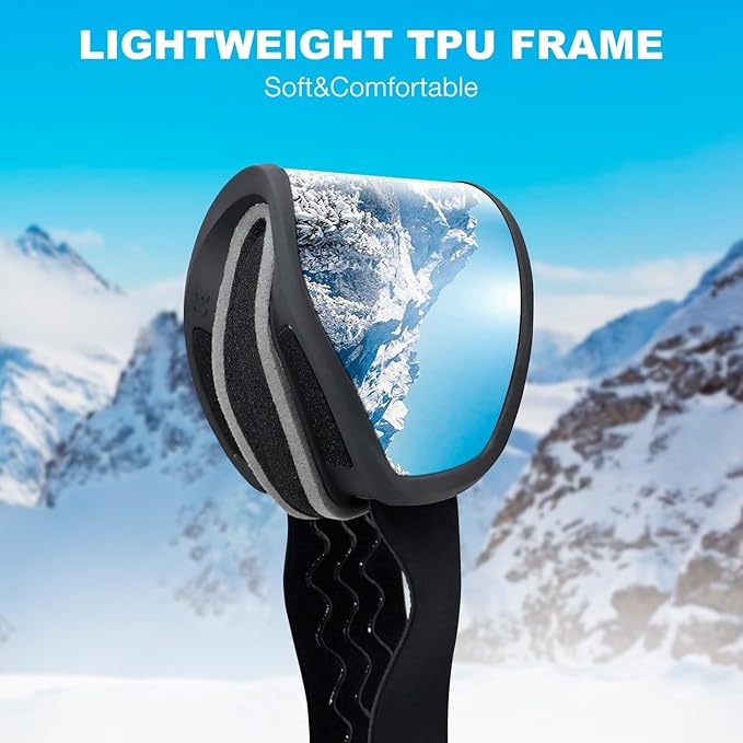 Ski Goggles OTG for Men Women, Anti-Fog Snowboard Goggles UV400 Protection Snow Goggles for Adult Youth