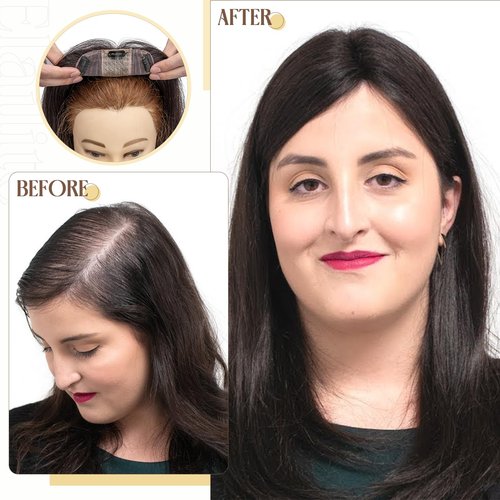 Elailite Human Hair Toppers for Women Real Human Hair Thin 4.7"x3.9" Silk Base Clip in Remy Hairpieces 10 Inch Jet Black