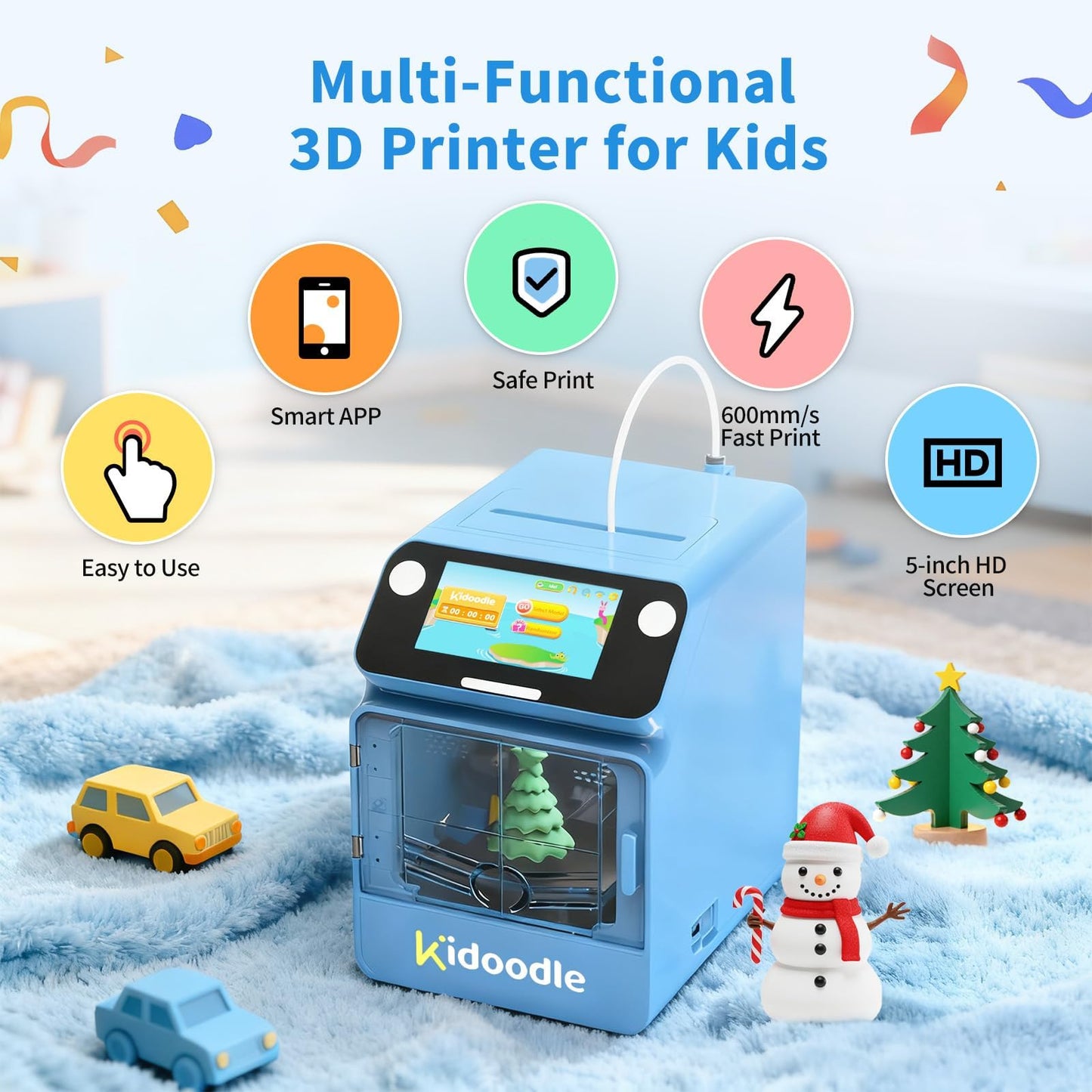 Kidoodle 3D Printer for Kids - Toy 3D Printers, Huge Toy Library Weekly Update, Wi-Fi & App Control, Up to 600mm/s Faster Printing Speed, Mini 3D Printer Kids, Safe for Children, Easy to Use