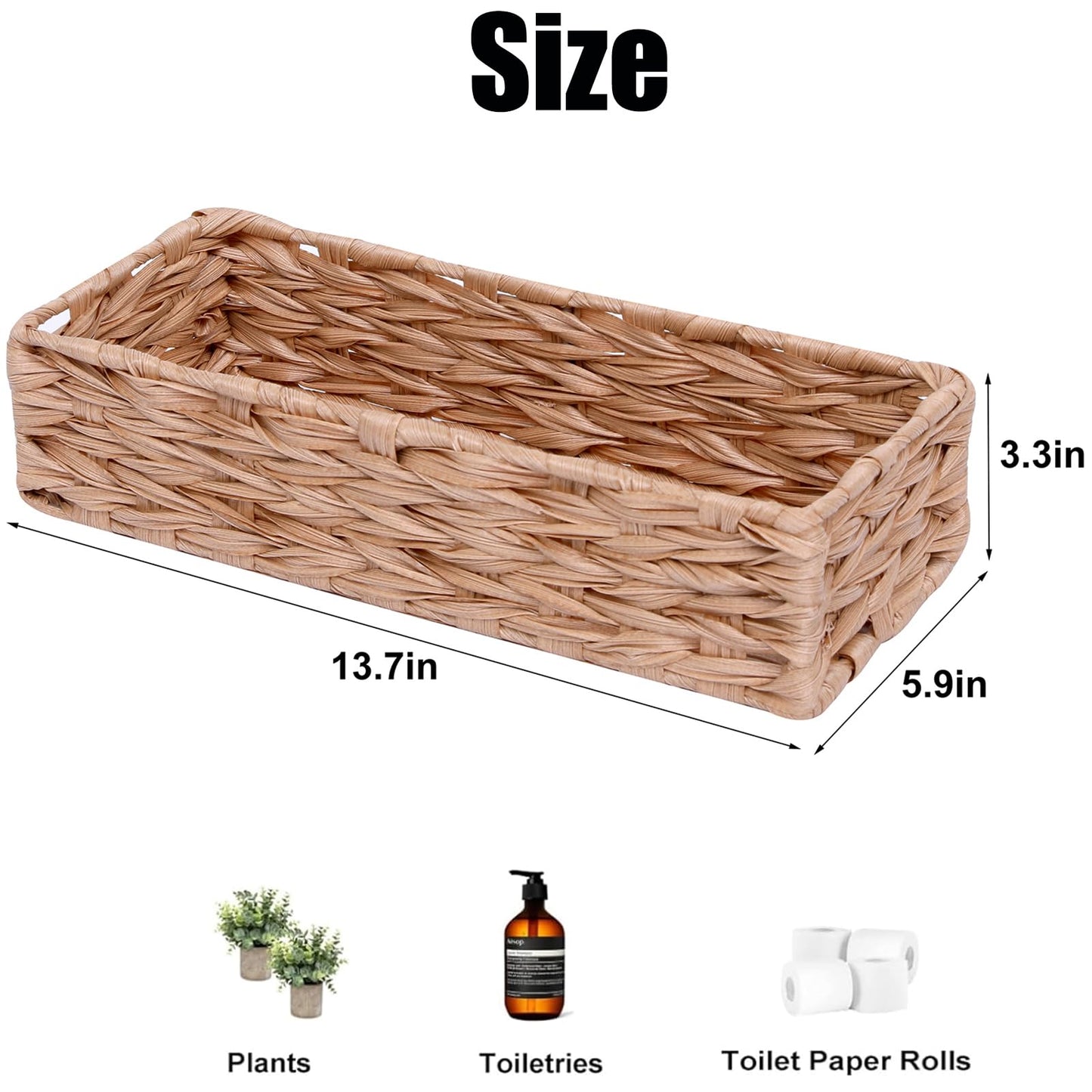 Bathroom Decor Box Toilet Tank Basket Woven Tissue Holder Box Toilet Paper Holder-Handmade Woven Office Drawer Organizer for Bedroom Livingroom Bathroom