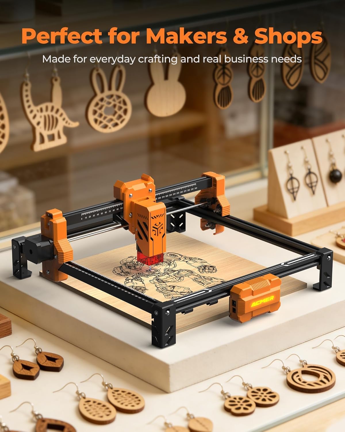 ACMER S2 Laser Engraver Machine for Beginners, 7W Laser Cutter Engraver for Tumbler, Wood & Acrylic, 300x300mm Working Area, 0.01mm Precision, 10000mm/min for DIY, Gifts & Small Business