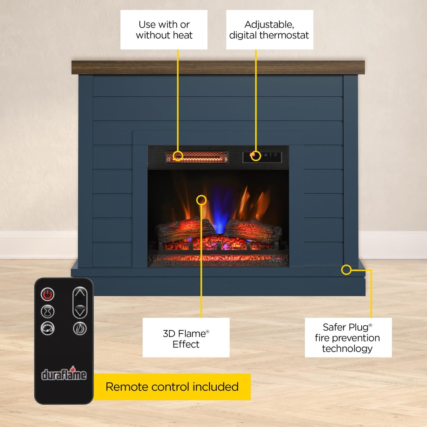 duraflame® Shiplap Wall Mantel Electric Fireplace, Fontana Blue