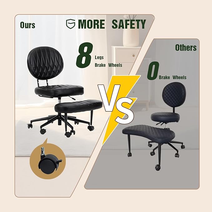 Ergonomic Cross Legged Office Chair with Wheels, Wide Seat and Backrest for Meditation, ADHD Cross Legged Office Chair with Adjustable Height, 360°Rotating Footrest for Yoga Home Office