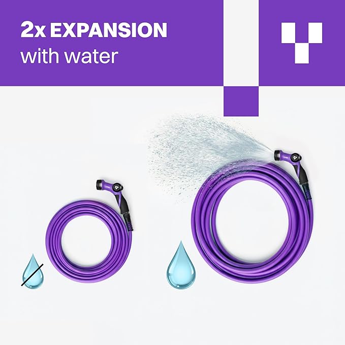 RELAX 50ft Expandable Purple Garden Hose – Lightweight No-Kink Design with Durable Aluminum Fittings, Spray Nozzle & Hose Mender for Home & Garden Watering