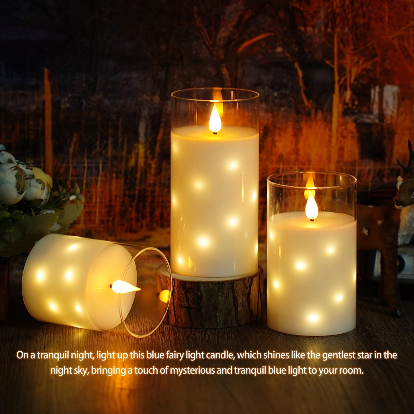 Thorbling Glass Housings Flameless Candles with Real Wax & Flickering Effect - Battery Operated LED Candles, Set of 3 White for Home Decor, Weddings, Holiday Decorations