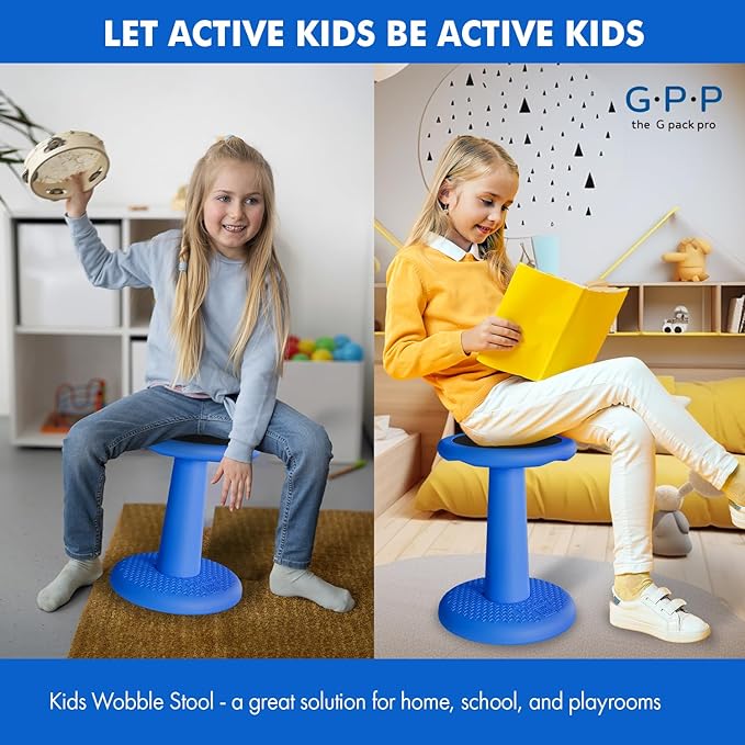 G-PACK PRO -Dynamic-, Kid Wobble Stool Pair, Wiggle Chair Flexible Seating for Preschool & Elementary Classroom, Improves Focus, Posture & ADHD/ADD-Blue 17.7 Hight' Stools Pack of 2