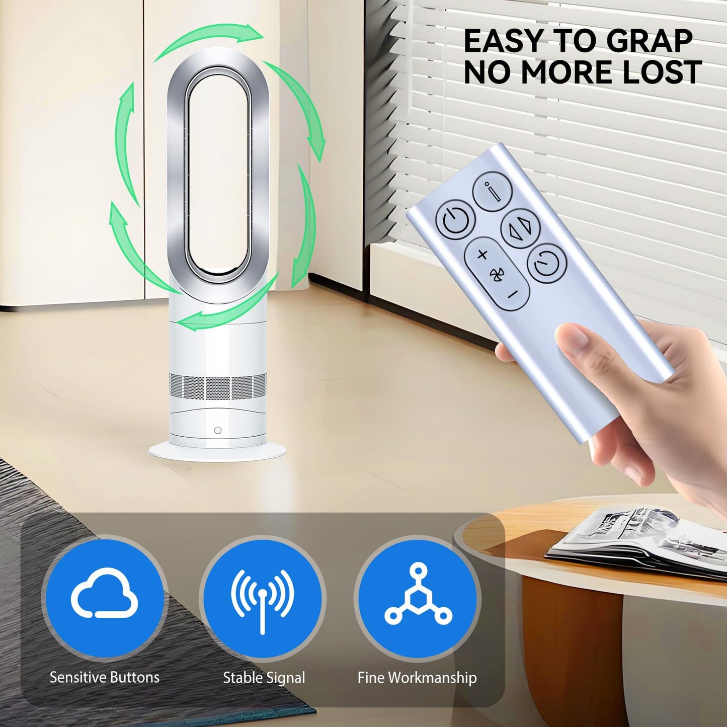 Hzime Replacement Fan Remote Control Compatible For Dyson Bp01 Cool Fan Air Purifier (Silver Color With Battery)