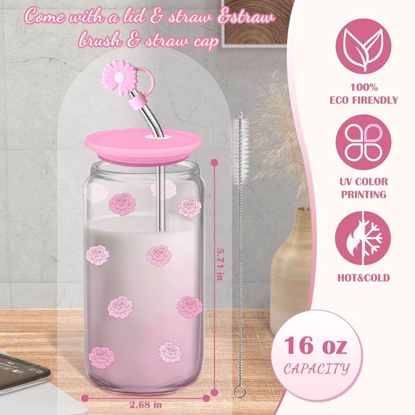 Birthday Gifts for Women, Teen Girls, Her, Unique Happy Birthday Gift Baskets for Best Friend Sister Daughter, Women Gifts Box for Girl Wife Girlfriends,14pcs Rose Glass Cups Gift Set(Pink)