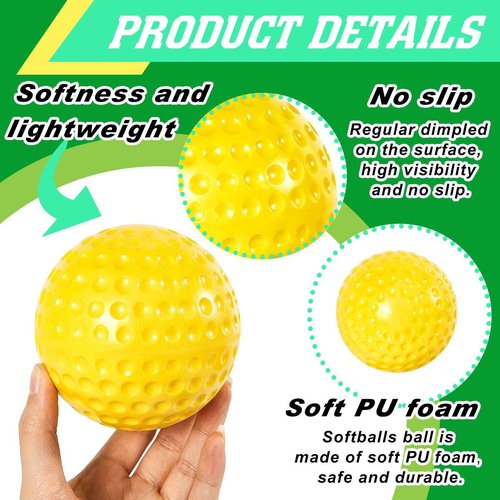 Deekin 24 PCS Pitching Machine Softballs, Dimpled Softballs, Practice Foam Sport Pitching Machine Game Ball for Indoor Outdoor Practice, 2 Dozen(12 Inch,Yellow)