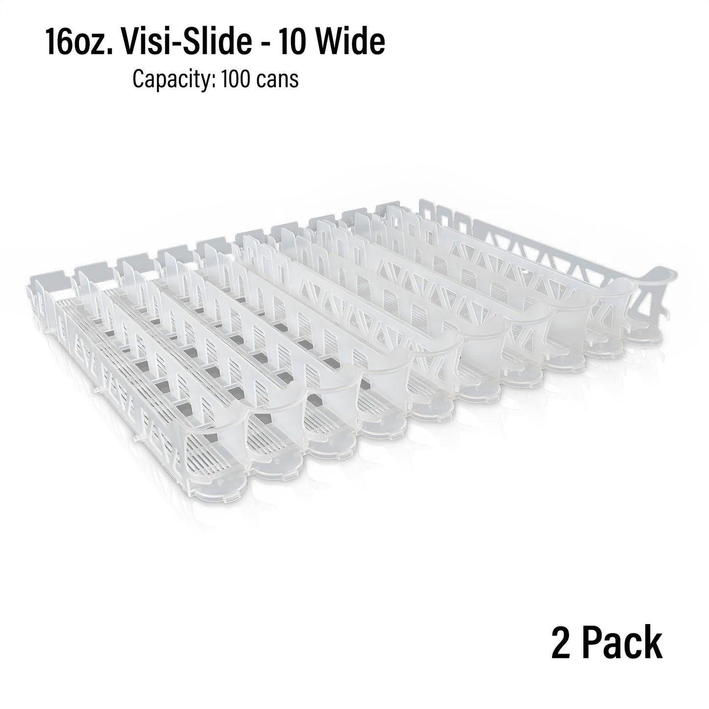 Display Technologies Visi-Slide Fridge Drink Organizer, Soda Can Organizer, Gravity Fed Glide for Angled Shelves for Coolers, Commercial Refrigerators, and Cold Vaults (2-Pack)