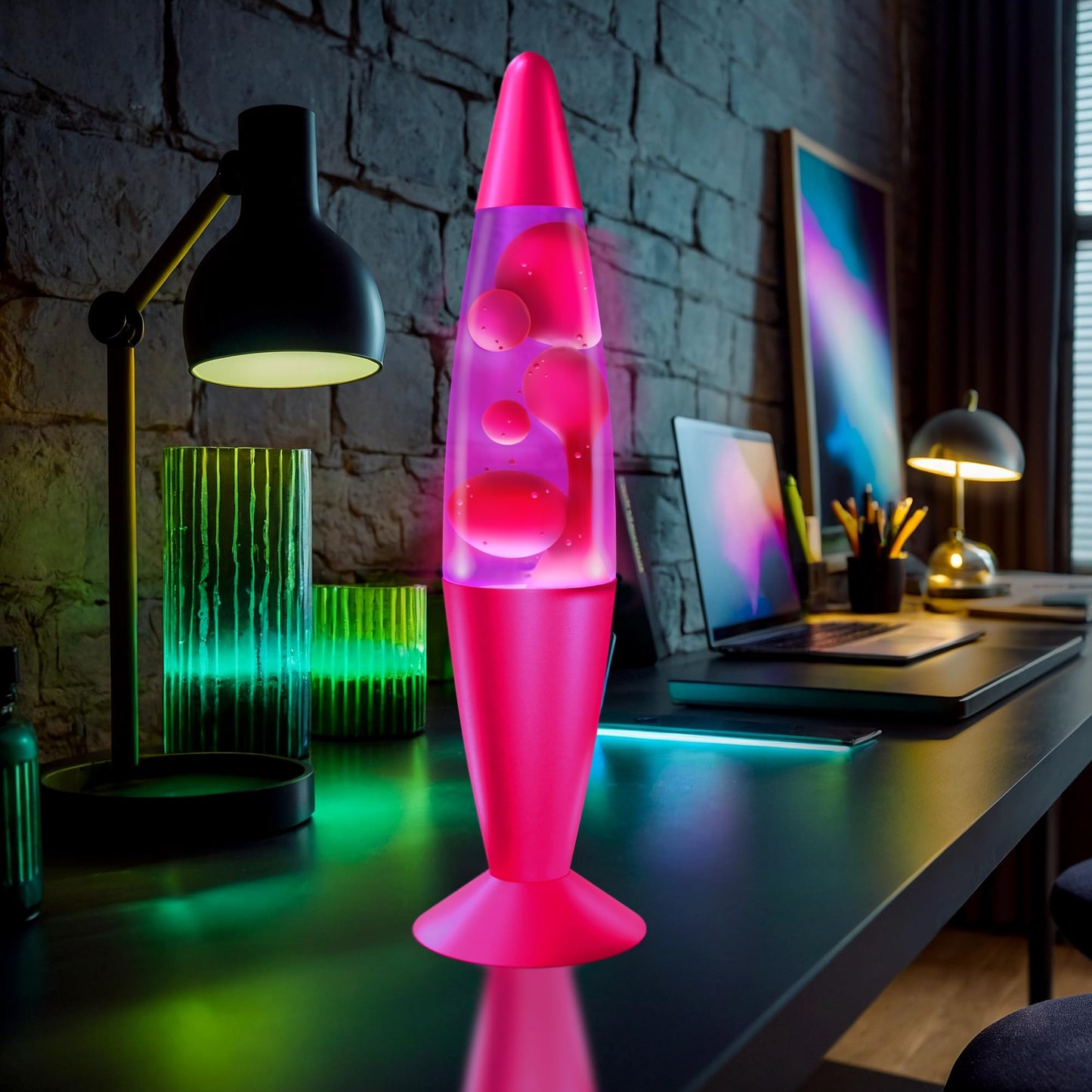 JAMBO 16" Beautiful Lamp- Purple with Pink Wax, Relaxing Liquid Light, Night Light Nightlight, Home Decor Living Room Office Bedroom Lamp for Adults Teens Kids, Magma Motion