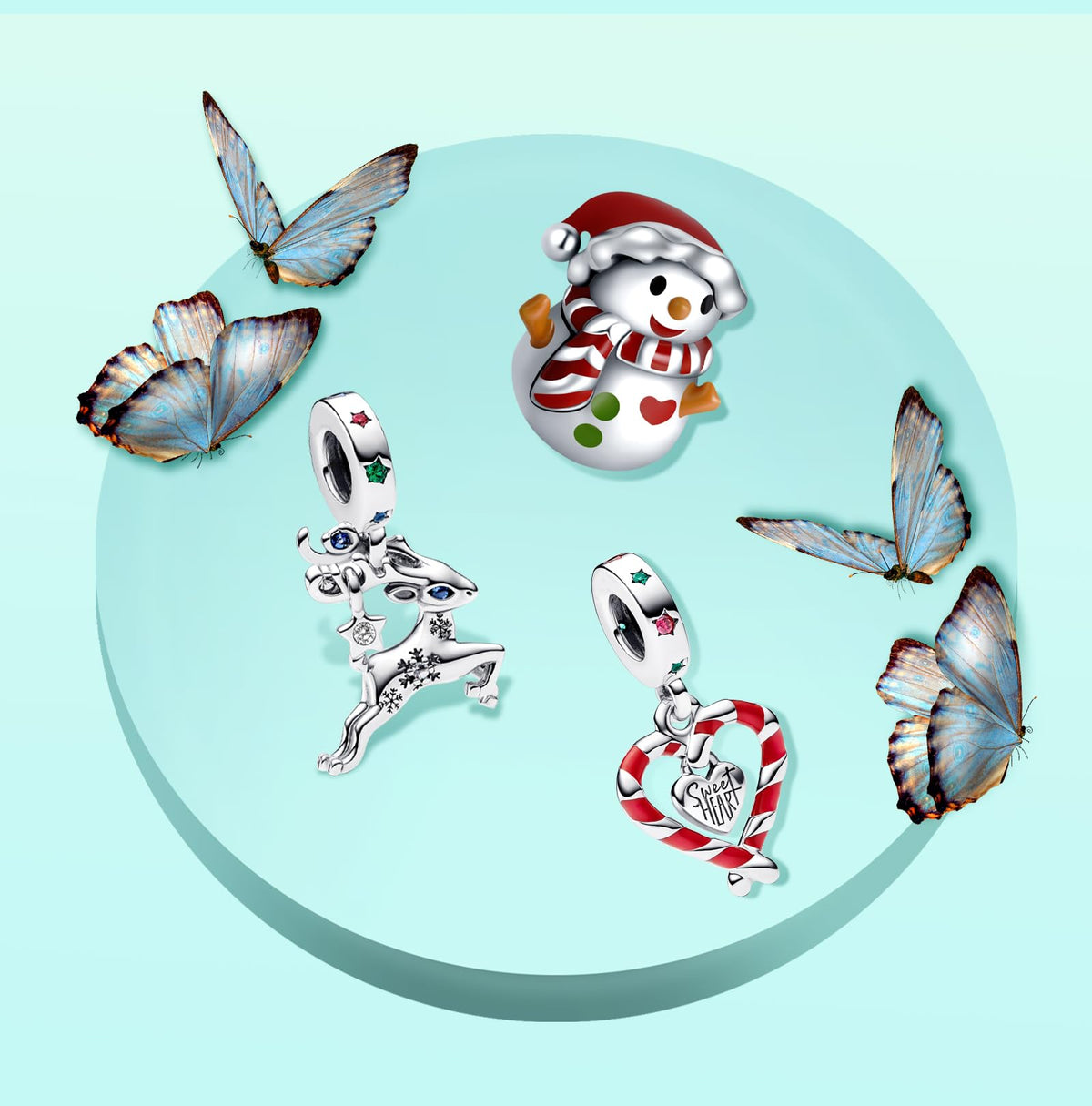 Annmors 925 Sterling Silver Charms fit Bracelets Necklaces Christmas Elk Santa Heart Candy Cane Dangle Beads with 5A Zirconia Ch