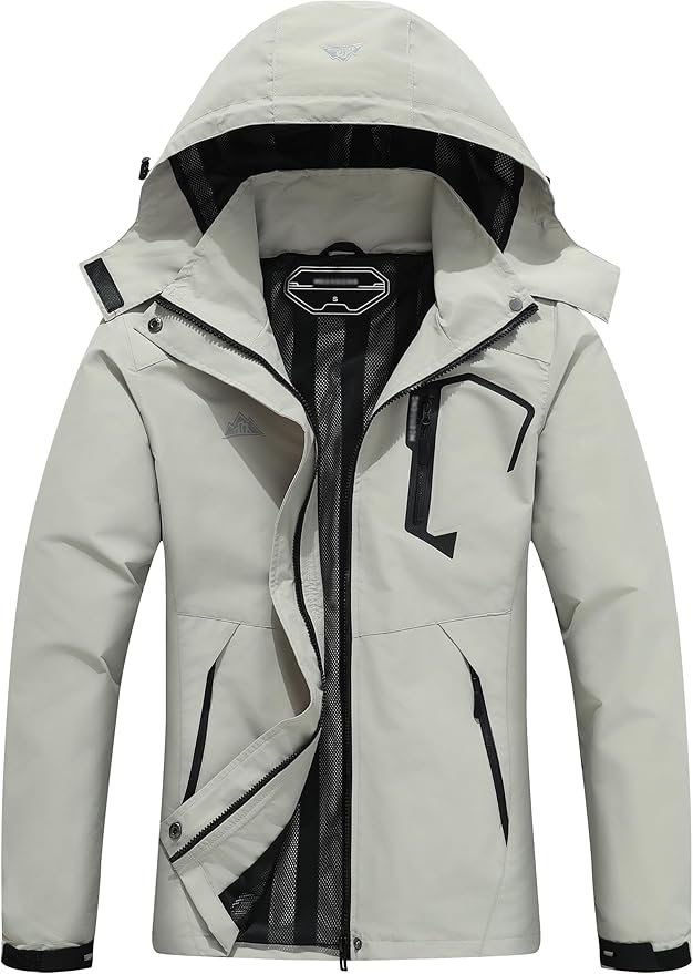 Women's Waterproof Lightweight Rain Jacket Windproof Breathable Trench Coat Detachable Hood Raincoats Outdoor Hiking Jacket