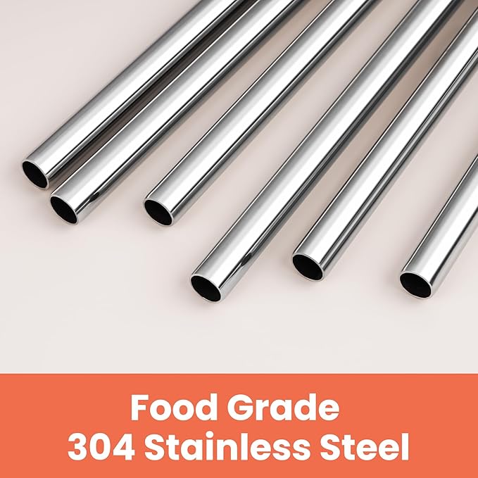 Tomorotec 6-Pack Reusable Stainless-Steel Straws with Silicone Tips, 3 Sizes Compatible with Stanley Tumblers 40OZ 30OZ 20OZ 14OZ, Dishwasher Safe, Includes 2 Cleaning Brushes (Dark Rainbow)
