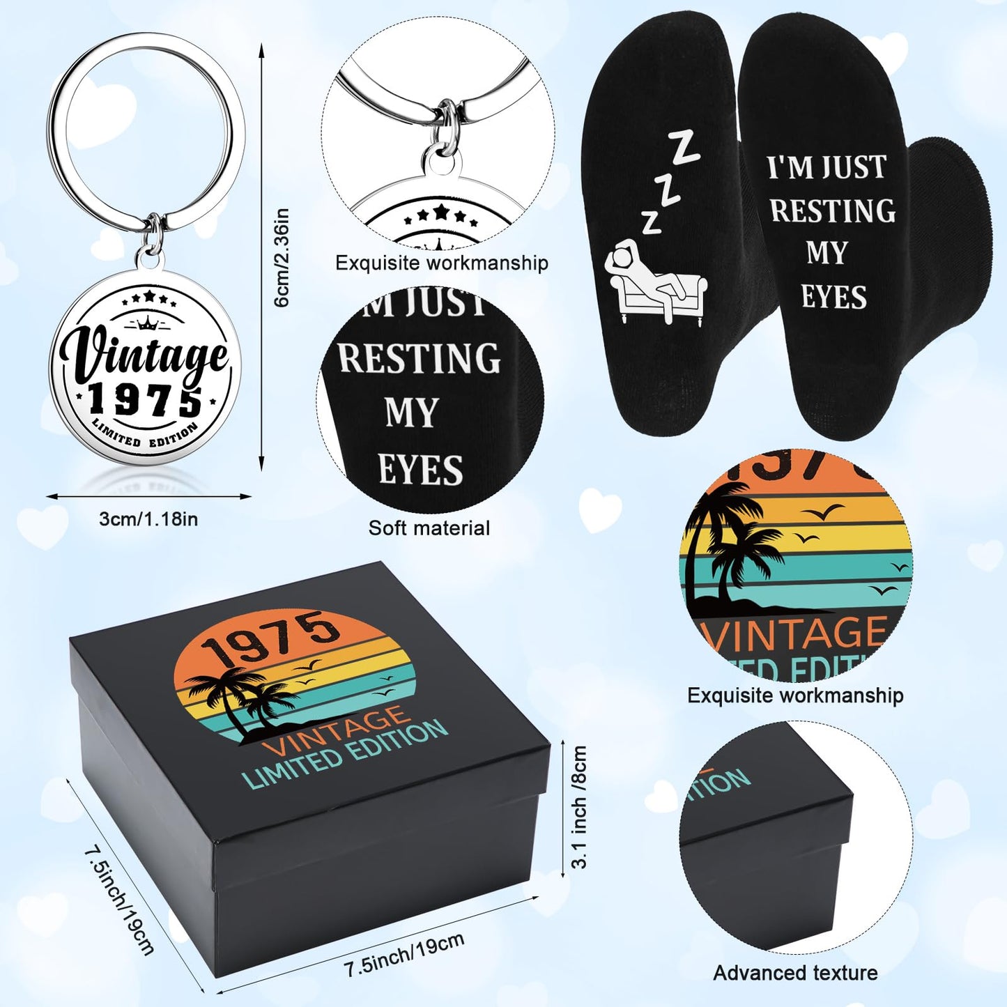 Sieral 5 Pcs 50th Birthday Gifts for Men 50th Birthday Present for Him Include Cup Baseball Cap Socks Keychain Gift Box