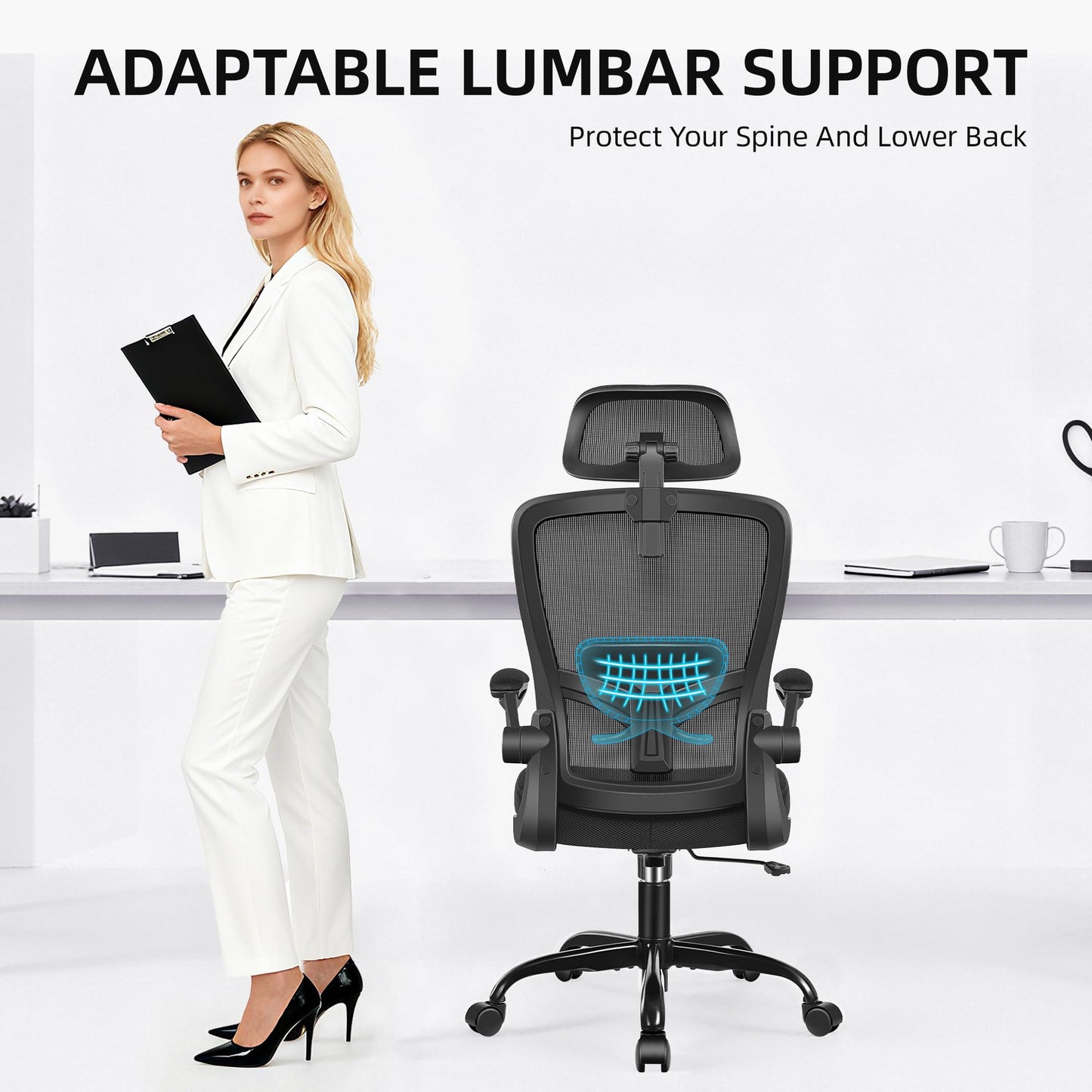 FelixKing Office Chair, Desk Chair with Adjustable Lumbar Support, Ergonomic Computer Chair with High Back and Armrest, Adjustable Height Gaming Chair Home Office Swivel Chair(Black)