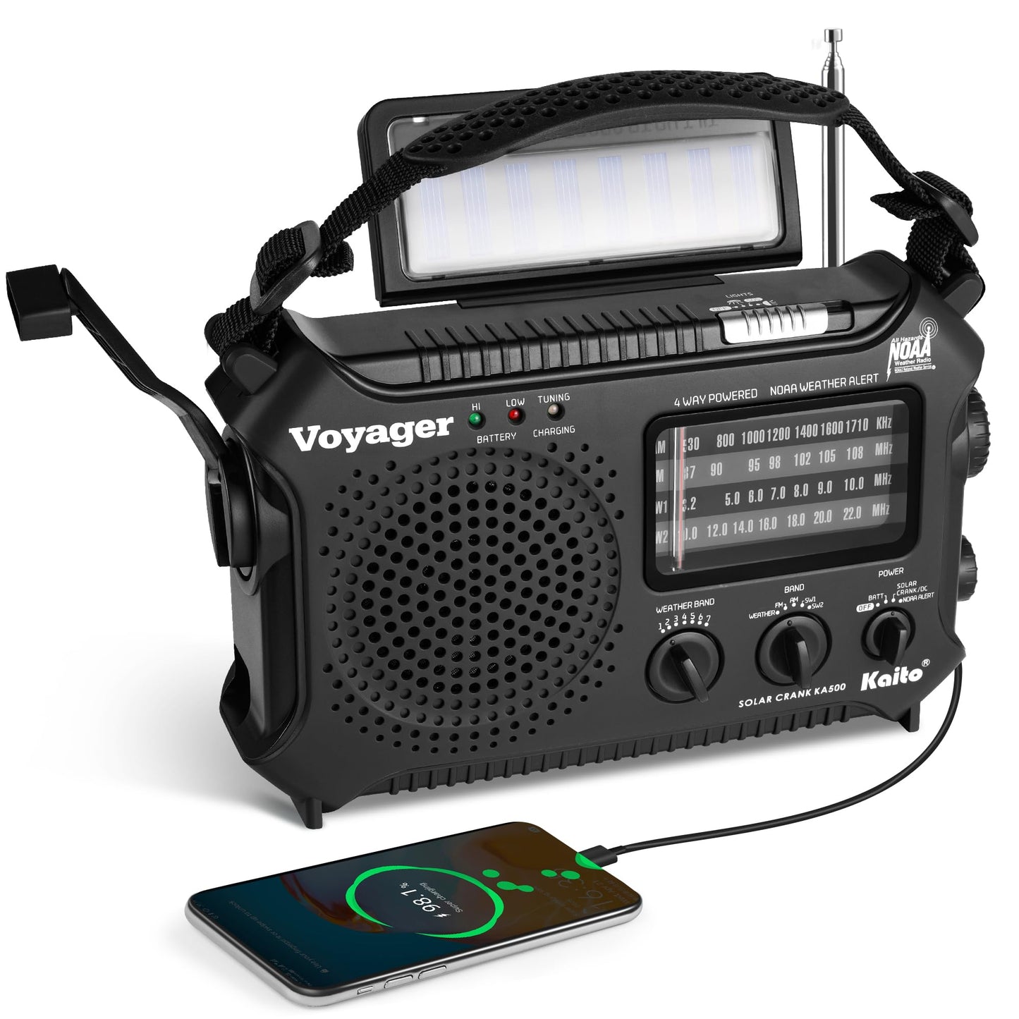 Kaito Ka500 5-Way Powered Emergency Am/Fm/Sw Noaa Weather Alert Radio With Solar,Dynamo Crank,Flashlight And Reading Lamp, Color